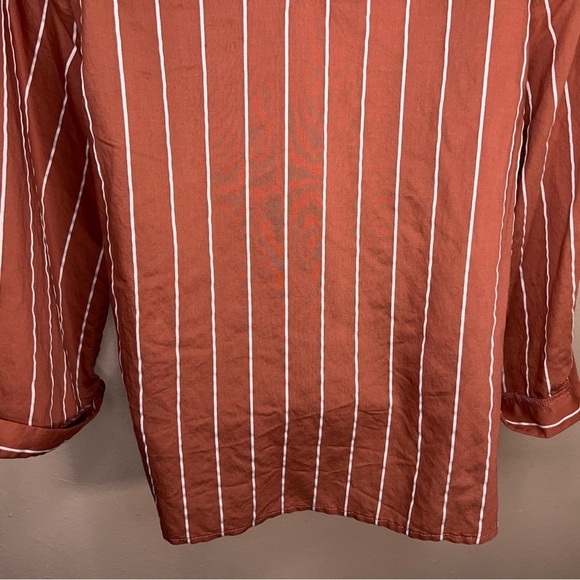 Medium Sweet Claire Salmon Mauve White Striped Top 3/4 Sleeve Textured - Picture 9 of 15